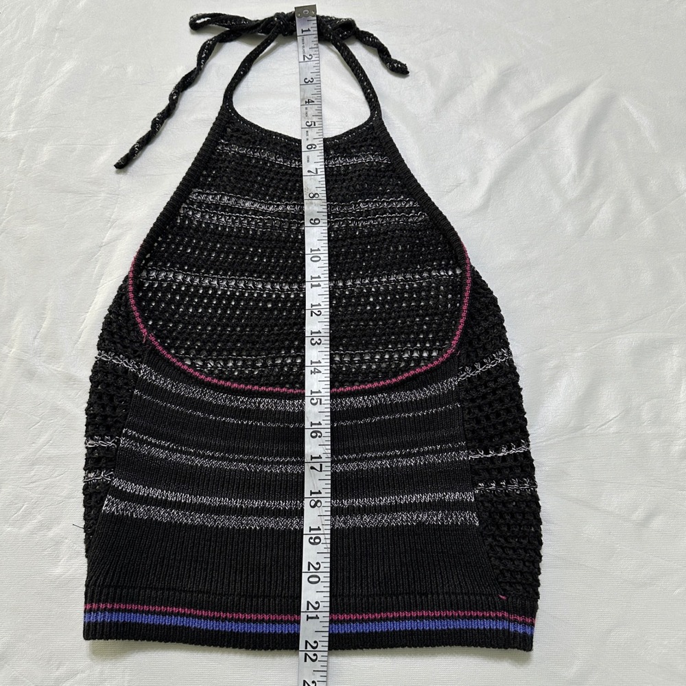 Free People Crochet Halter Top Womens XS Striped Linen Blend Boho Festival Y2K - Picture 5 of 9